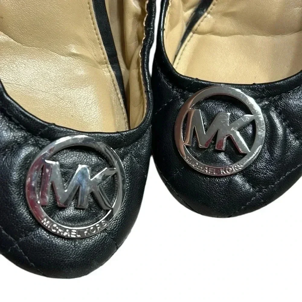 Micheal Kors  shoes,women sz 7, black ballet flats ,MK  metal logo ,quilt look - Picture 8 of 14